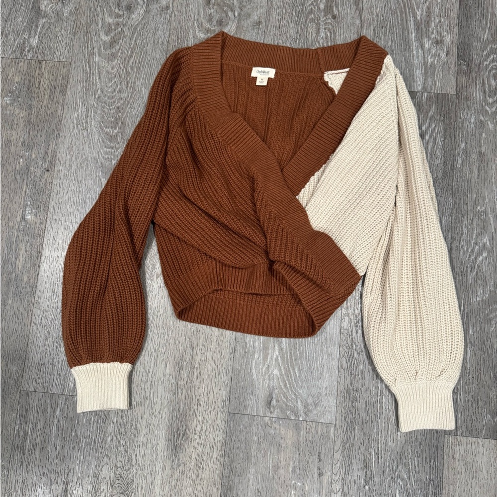 UpWest Brown and Cream V-Neck Sweater